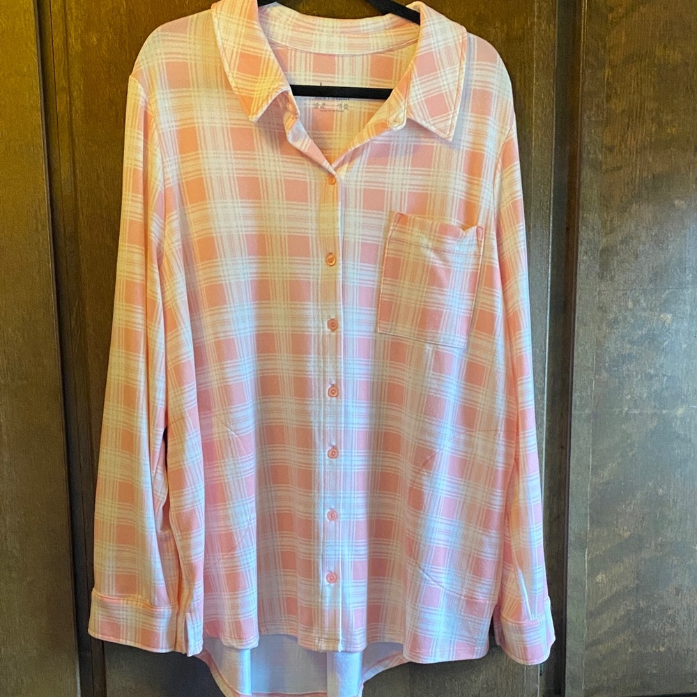 Denim&Co Soft Pink Checkered Button-Down Shirt